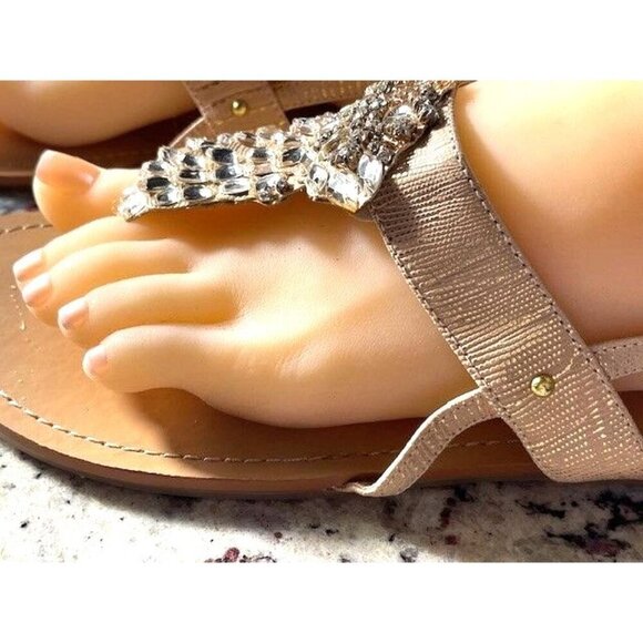 BCBG Generation Belluna Rhinestone Gold Tan Sandals Size 9 1/2 B - Picture 5 of 6